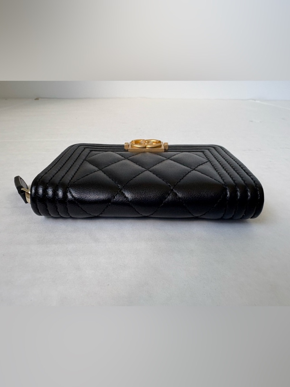 Chanel Black Leather Boy Zippered Coin Purse Card Holder Wallet Quilted Lambskin - Picture 5 of 10